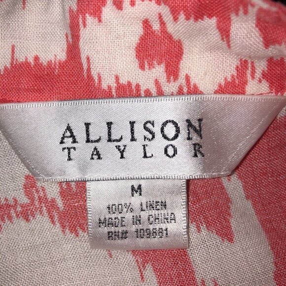 Allison Taylor Medium Pink Peacock Print 3/4 Sleeve Linen Tunic Blouse Top Shirt - Picture 10 of 11